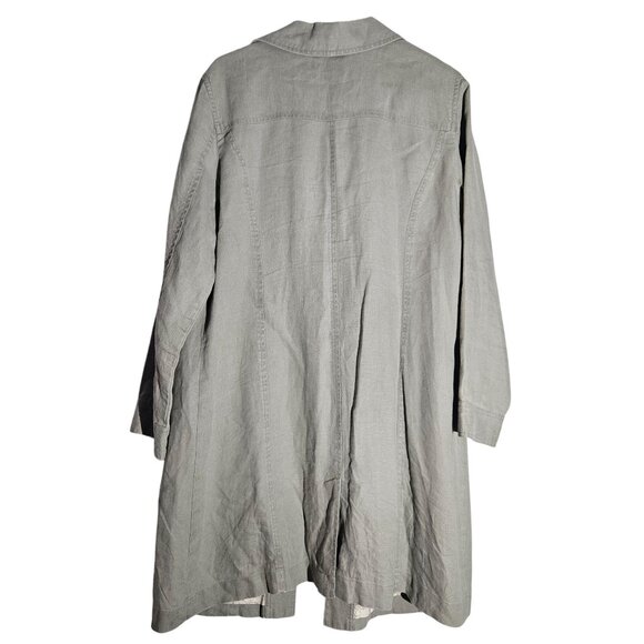J. Jill Women’s Linen Trench Coat Gray Sage Sz M Quiet Luxury Boho Marketwear - Picture 3 of 15